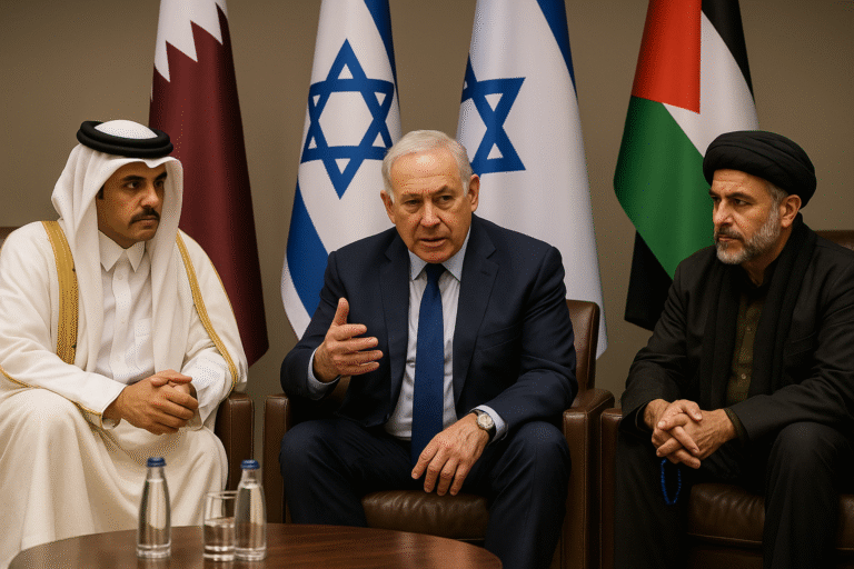 Middle East peace negotiators engage in indirect ceasefire talks between Israel and Hamas in Doha, Qatar, July 2025.
