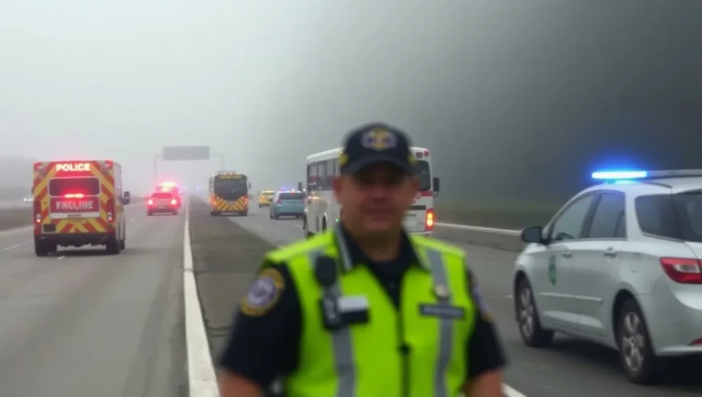 Highway Accident Scene with Emergency Response Vehicles