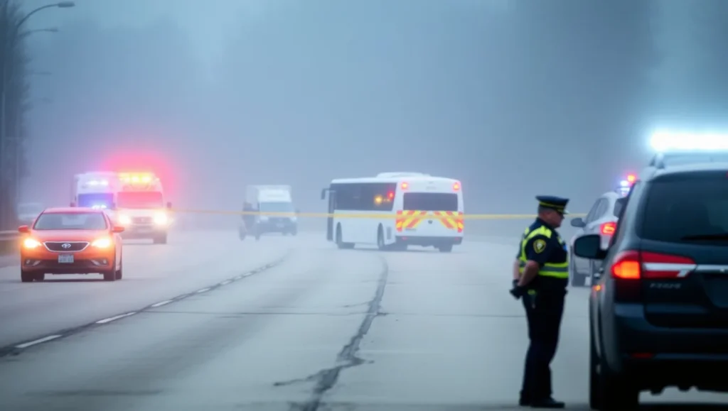 Highway Accident Scene with Emergency Response Vehicles