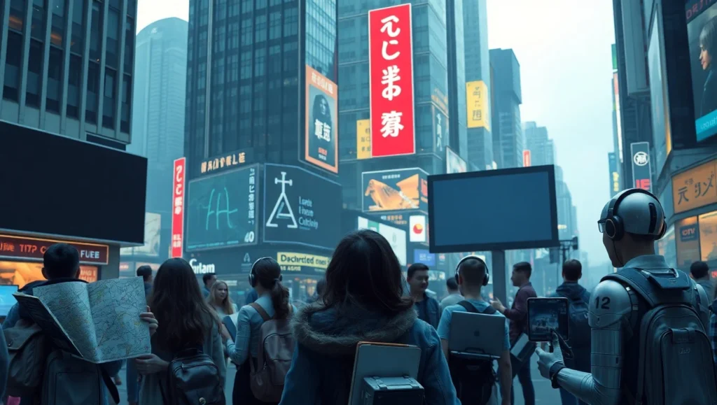 People navigating a city without technology after AI and Google shut down