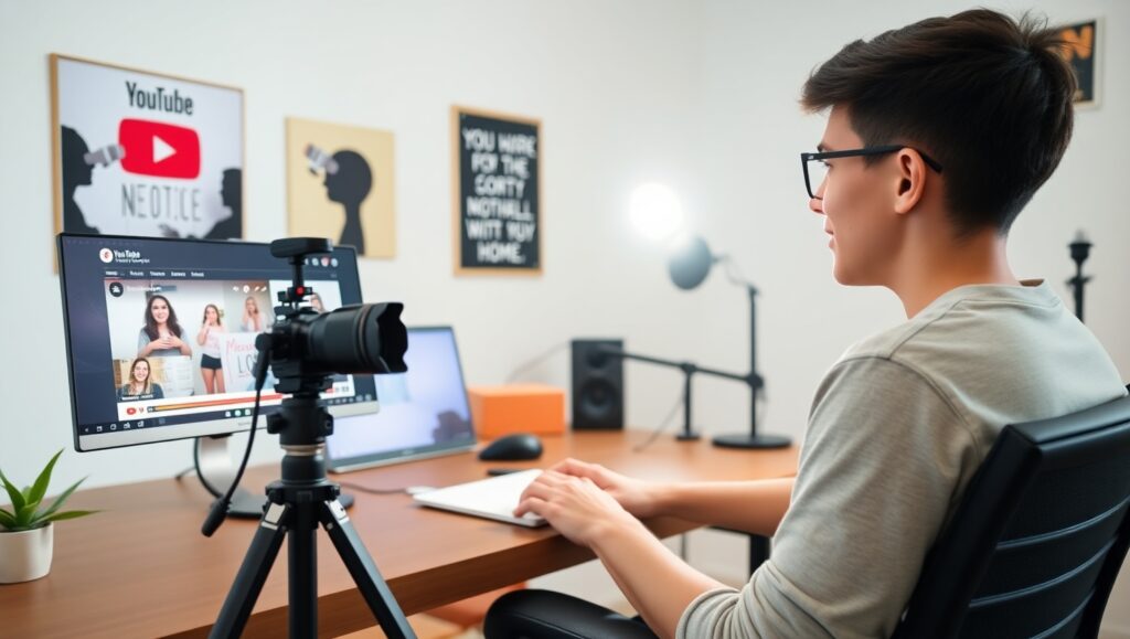 Young YouTuber creating content at home to earn money online in 2025