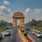 People standing outside buildings in Delhi-NCR after early morning earthquake tremors on July 10, 2025.