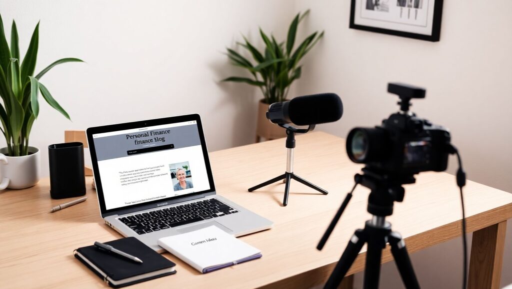 A young Indian man working on a laptop at home with icons of money, investments, and online business around him, symbolizing passive income sources like stocks, blogging, and freelancing